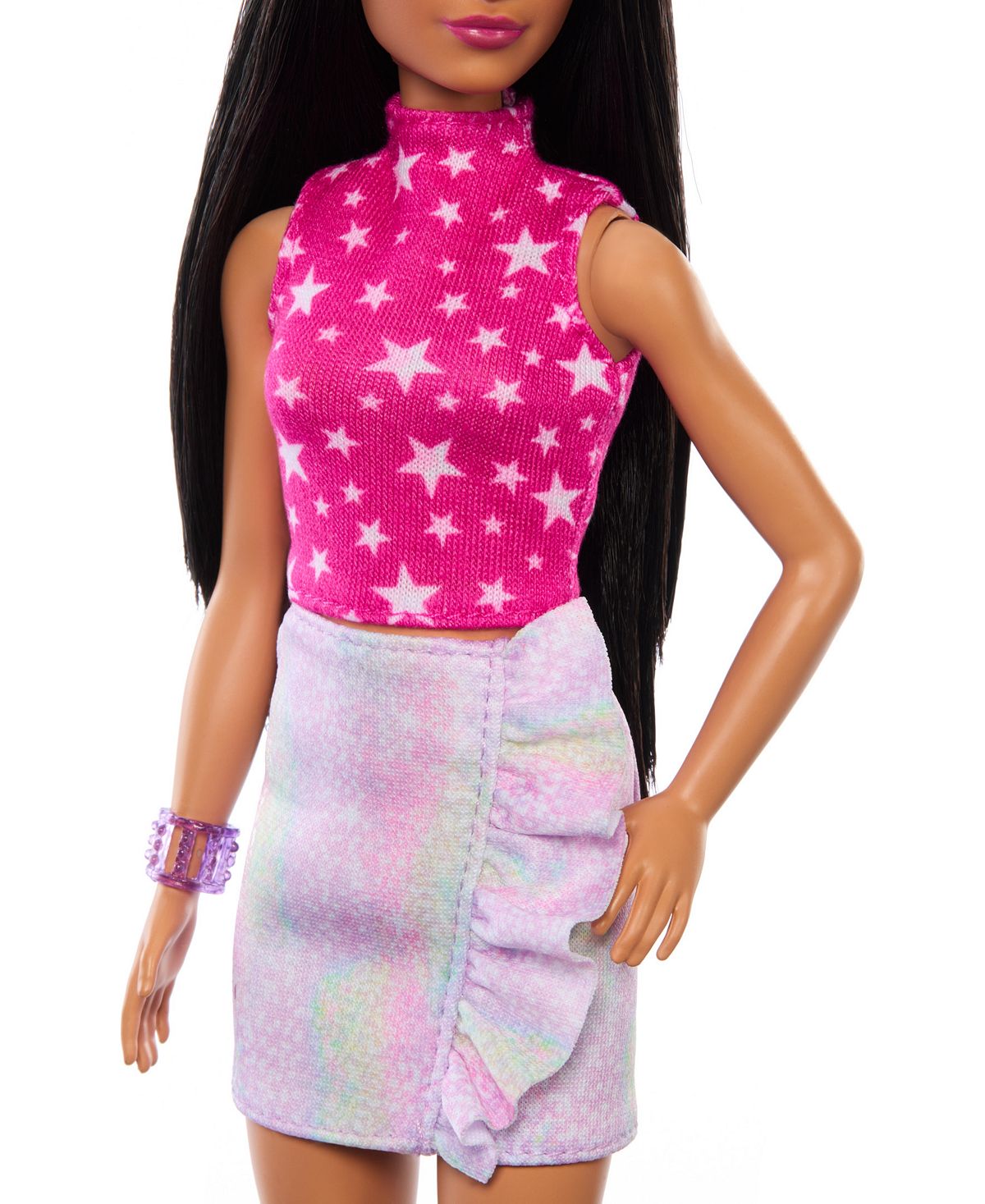 Barbie Fashionistas Doll 215 with Black Straight Hair and Iridescent Skirt, 65th Anniversary