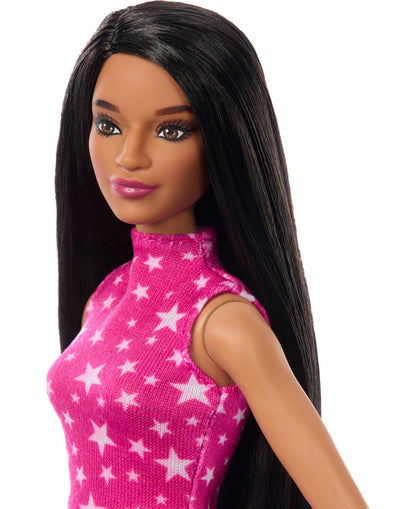 Barbie Fashionistas Doll 215 with Black Straight Hair and Iridescent Skirt, 65th Anniversary