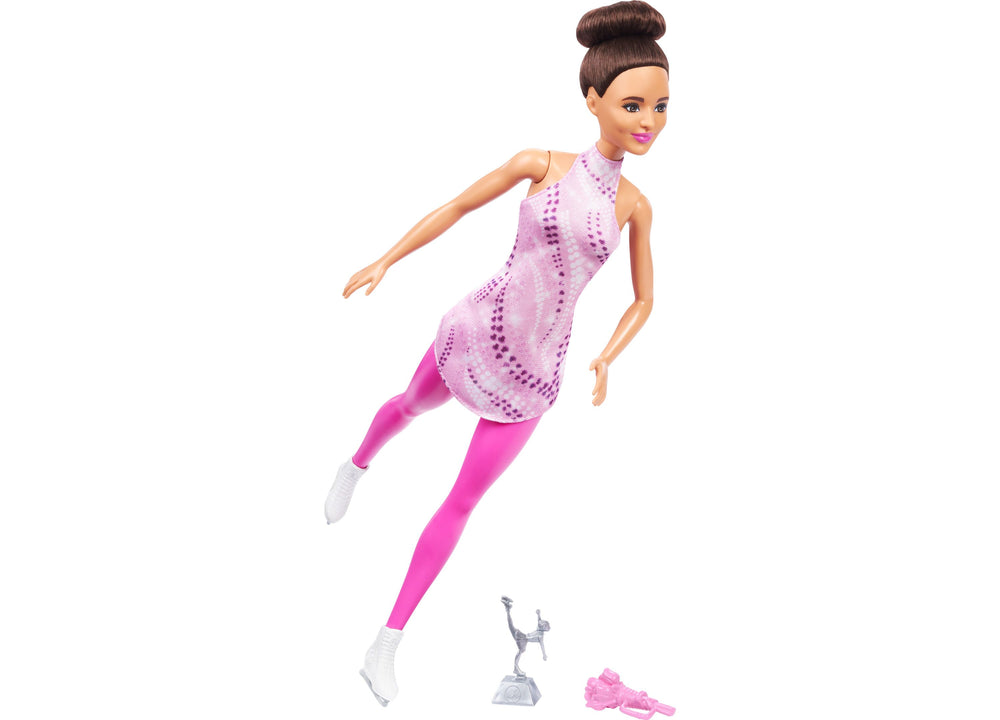 Barbie Careers Figure Skater Doll and Accessories, Brunette in Removable Skate Outfit with Trophy