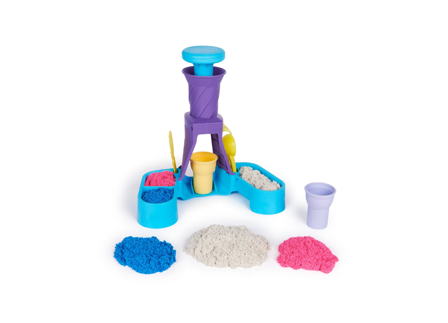 Kinetic Sand Soft Serve Station - Ice Cream Play Set with Blue, Pink, and White Sand