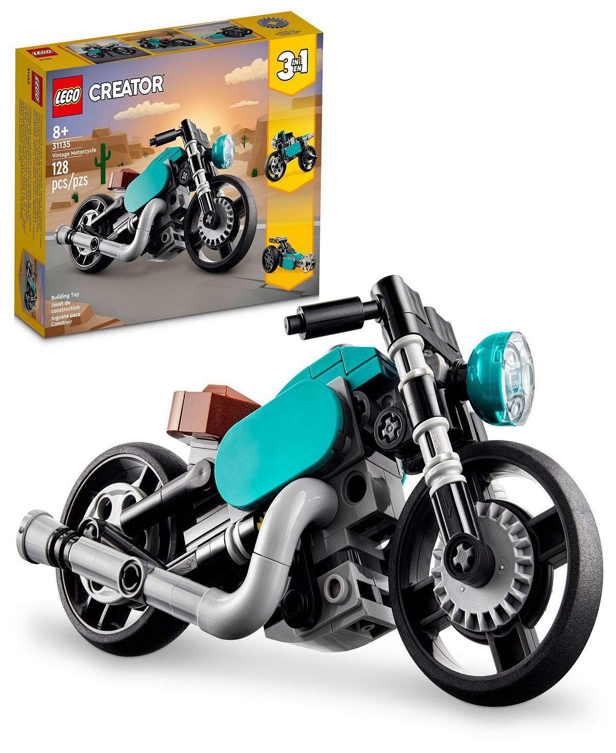 LEGO Creator 3-in-1 Vintage Motorcycle Building Set 31135 - 128 Pieces