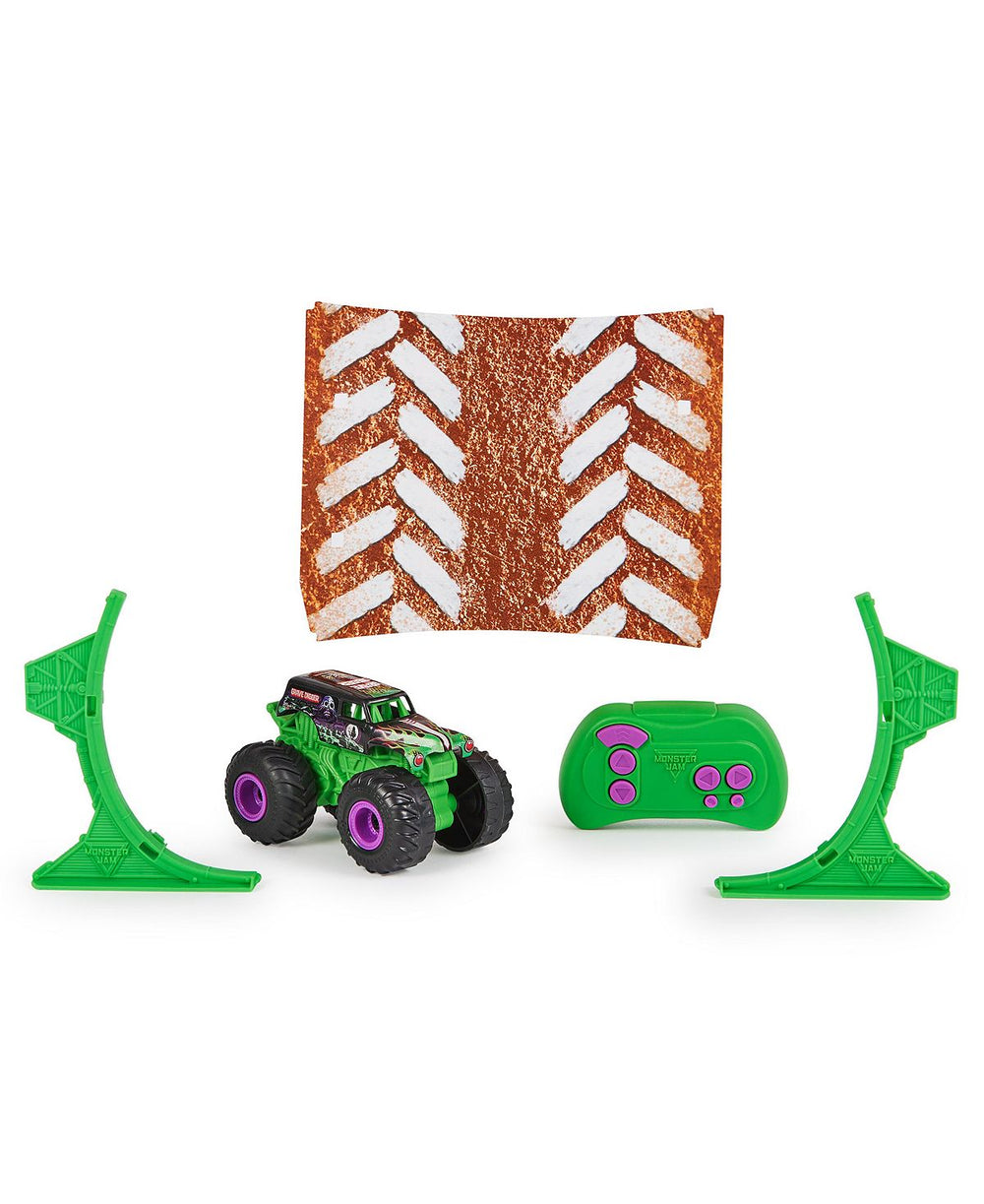 Monster Jam Grave Digger RC Monster Truck - 1:64 Scale with Ramp and Turbo Boost