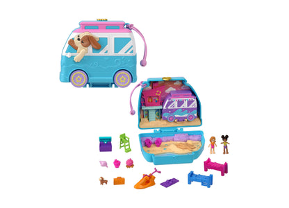 Polly Pocket Seaside Puppy Ride Playset with Micro Dolls and Accessories