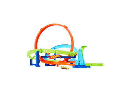 Hot Wheels Action Loop Cyclone Challenge Track Set with 1:64 Scale Toy Car, Easy Storage