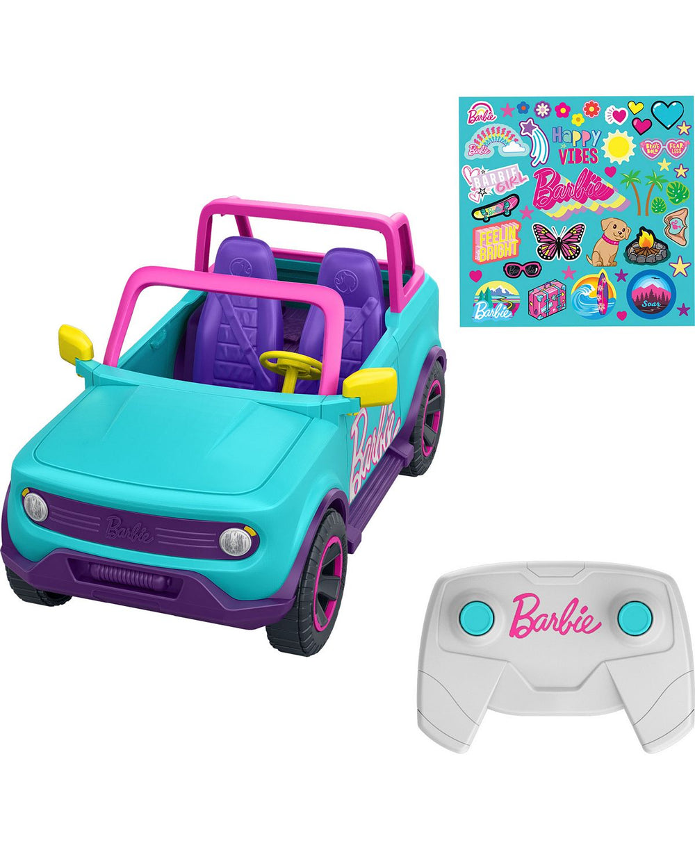 Hot Wheels Barbie RC SUV and Stickers, Battery-Powered Toy Truck, Fits 2 Barbie Dolls