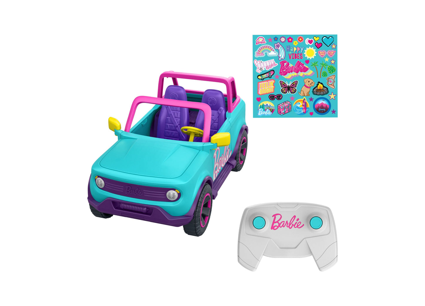 Hot Wheels Barbie RC SUV and Stickers, Battery-Powered Toy Truck, Fits 2 Barbie Dolls