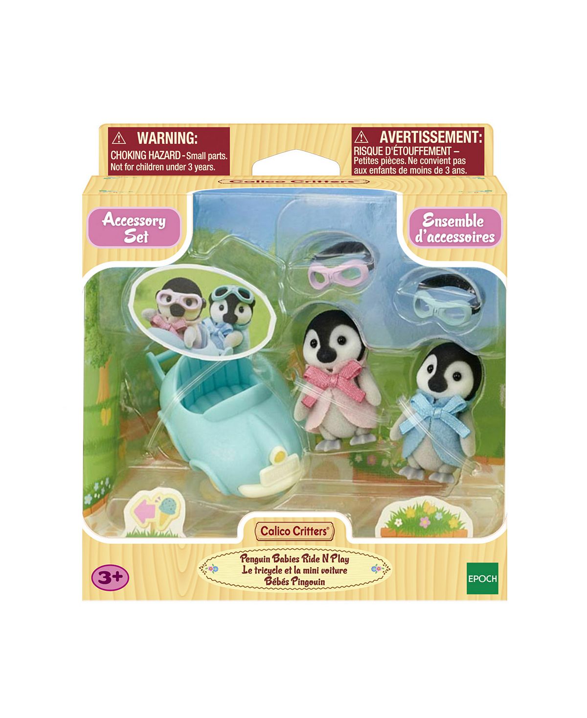 Calico Critters Penguin Babies Ride 'N Play, Collectable Twin Doll Figures with Pushcart