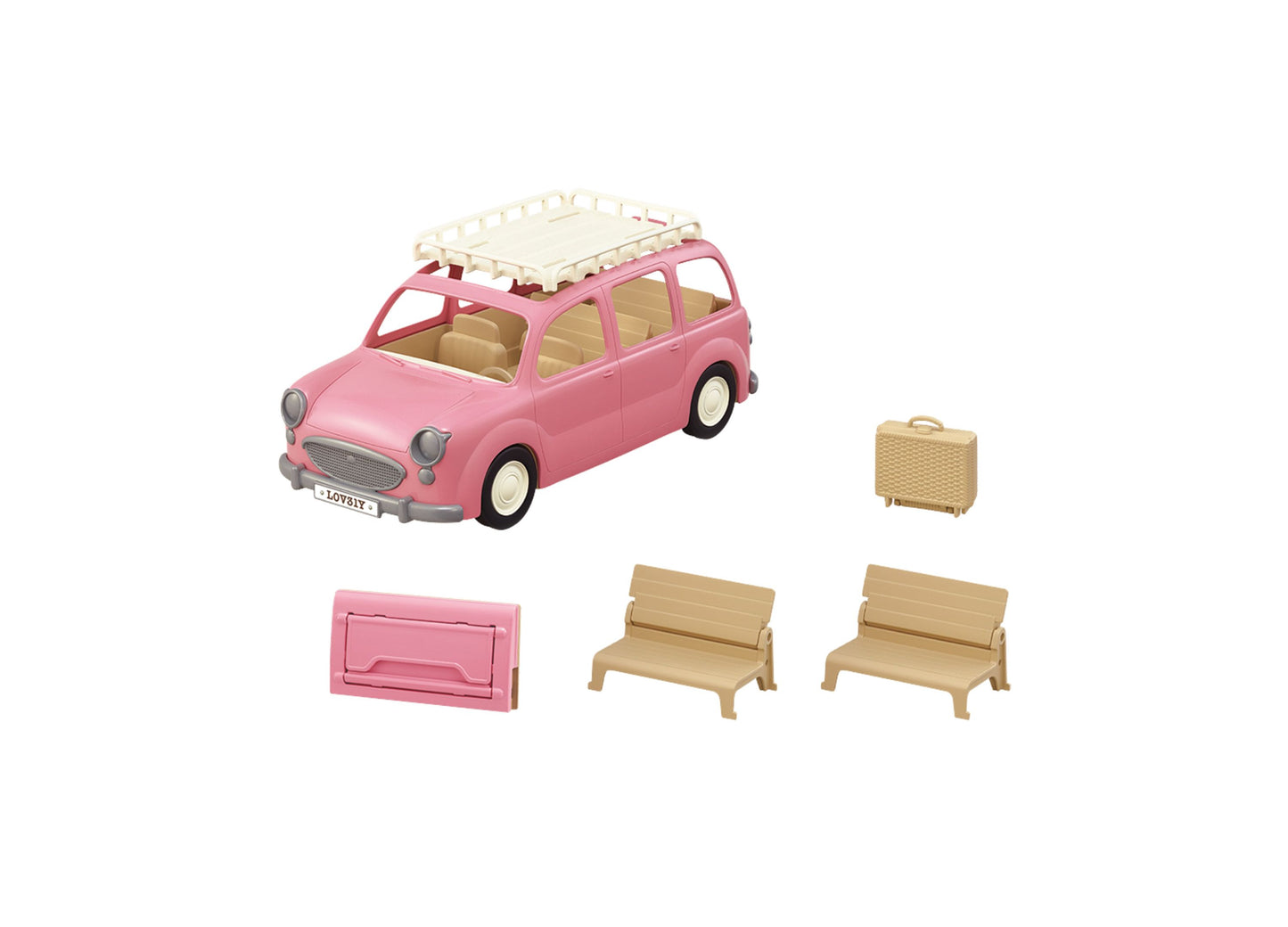 Calico Critters Family Picnic Van, Pink Toy Vehicle with Accessories