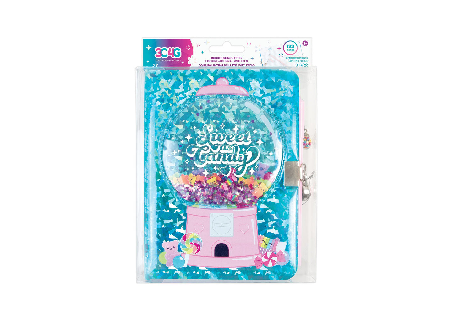 3C4G Bubble Gum Glitter Locking Journal with Pen - Pink