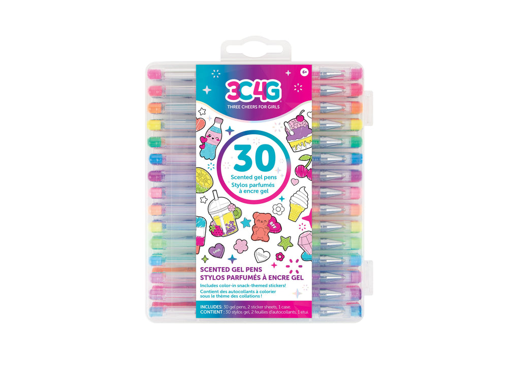 3C4G Vibrant Scented Gel Pens Kit with Snack-Themed Sticker Sheets, 30 Count - Assorted Colors