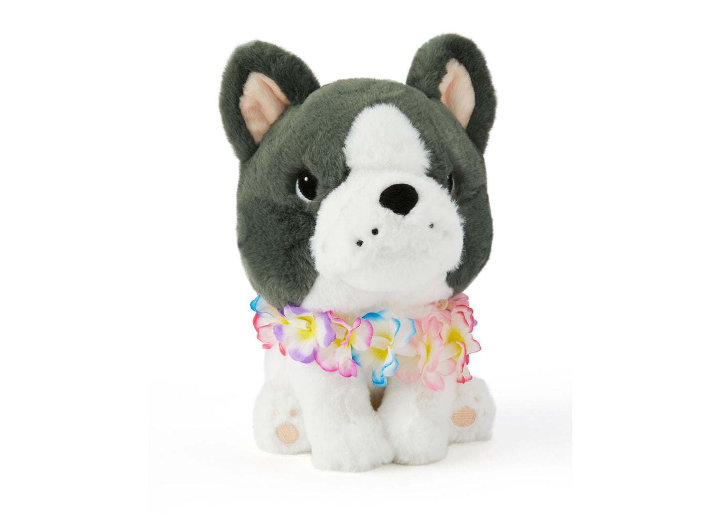 Geoffrey's Toy Box 10-Inch Plush French Bull Dog with Tropical Lei - Grey