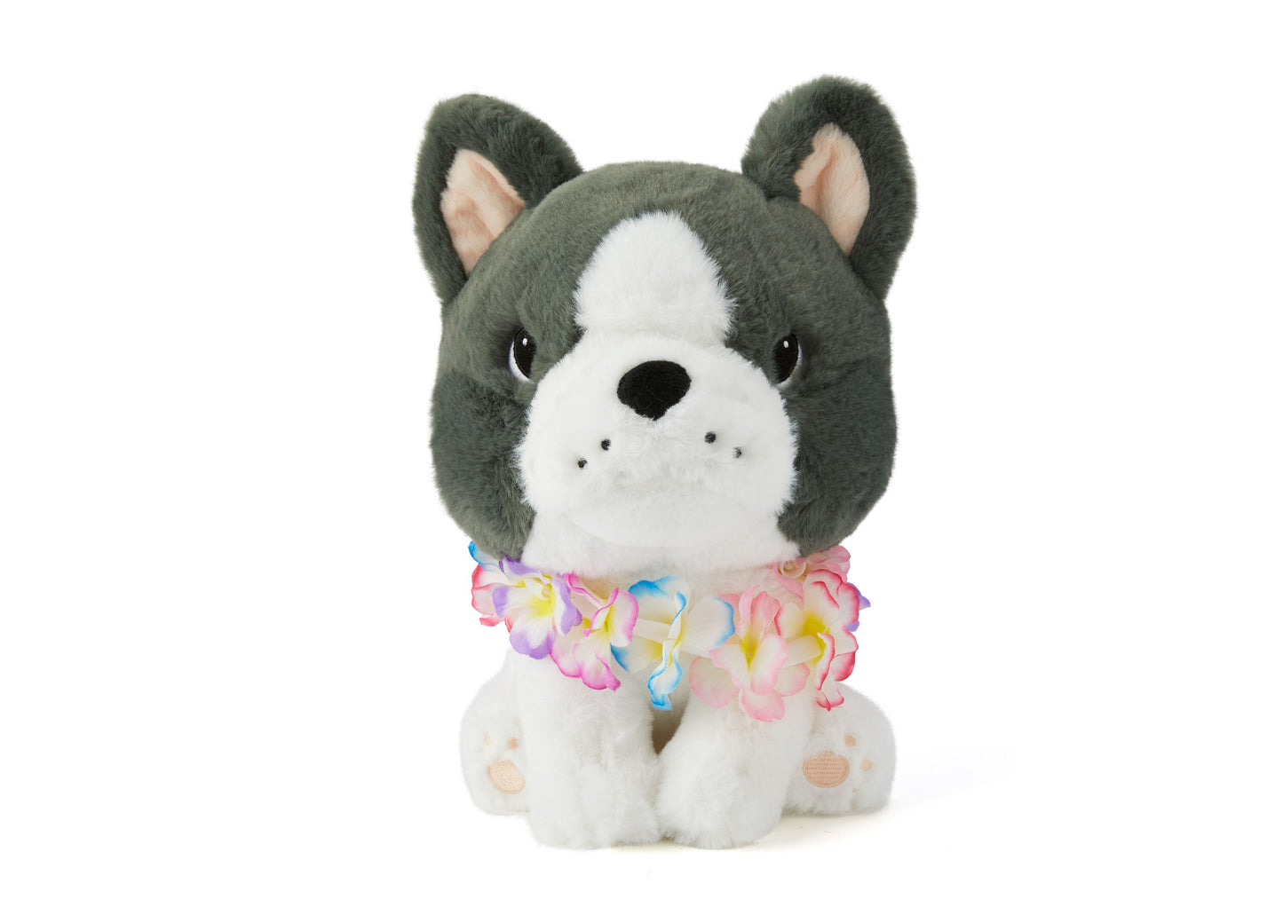 Geoffrey's Toy Box 10-Inch Plush French Bull Dog with Tropical Lei - Grey