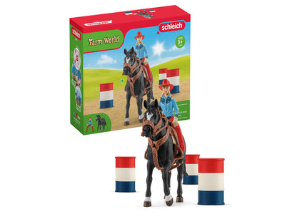 Schleich Farm World Cowgirl Barrel Racing Playset - 7 Piece Set