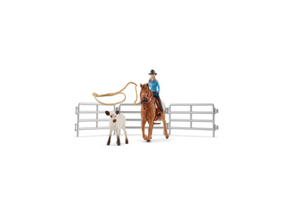 Schleich Farm World Cowgirl Team Roping Rodeo Playset