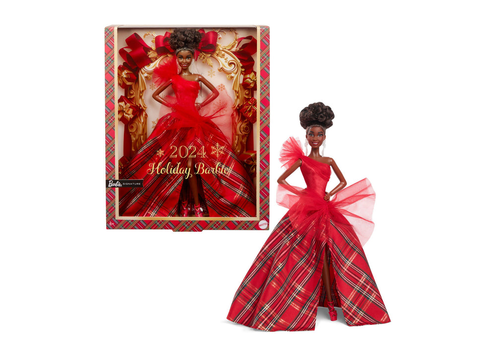 Barbie Signature 2024 Holiday Barbie Fashion Doll, Seasonal Collector Gift, Brown Hair with Plaid Gown