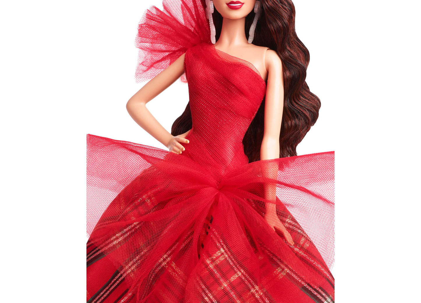 Barbie Signature 2024 Holiday Barbie Fashion Doll, Seasonal Collector Gift, Dark Brown Hair with Plaid Gown