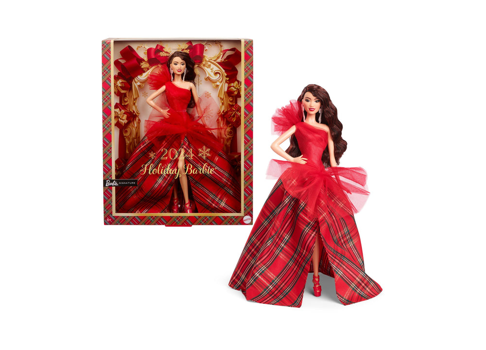 Barbie Signature 2024 Holiday Barbie Fashion Doll, Seasonal Collector Gift, Dark Brown Hair with Plaid Gown