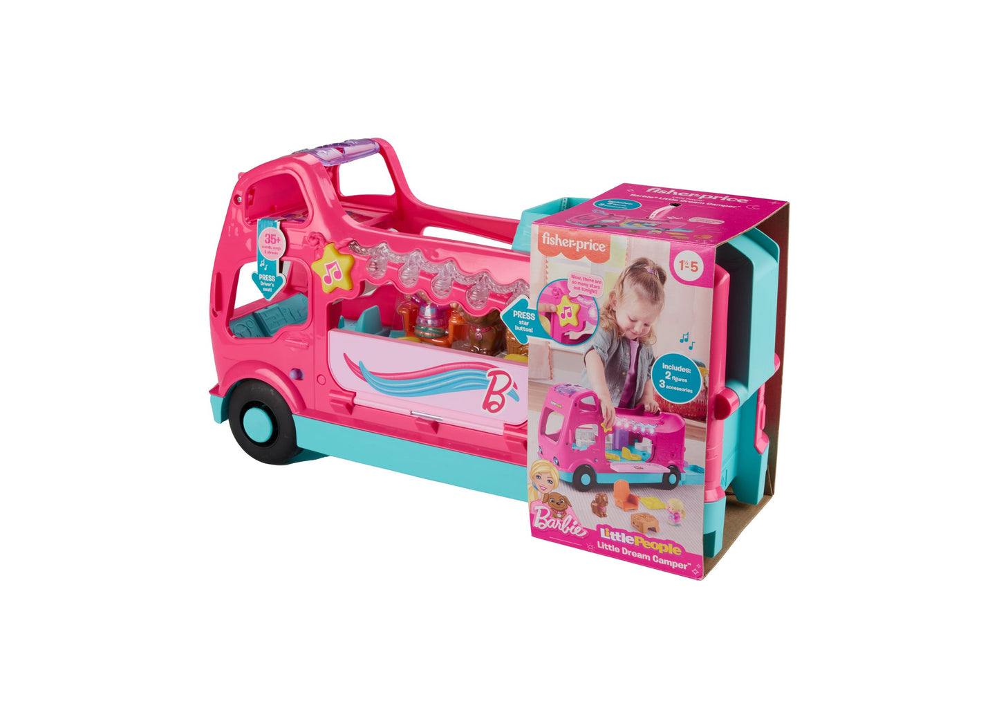 Fisher-Price Little People Barbie Little Dreamcamper RV Playset with Music Lights 2 Figures