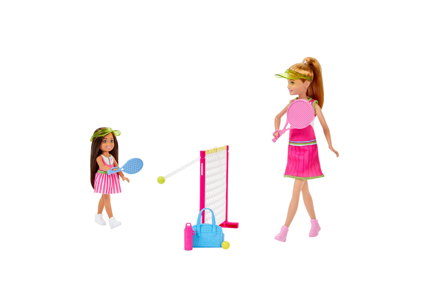 Barbie Stacie Chelsea Tennis Playset with 2 Dolls, Net 5+ Accessories, Moving Ball Action