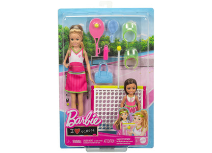 Barbie Stacie Chelsea Tennis Playset with 2 Dolls, Net 5+ Accessories, Moving Ball Action