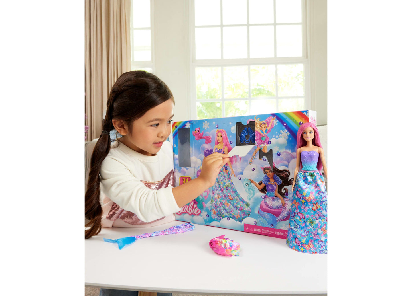 Barbie Advent Calendar, Fashion Doll 24 Surprise Accessories, Transform to Mermaid More