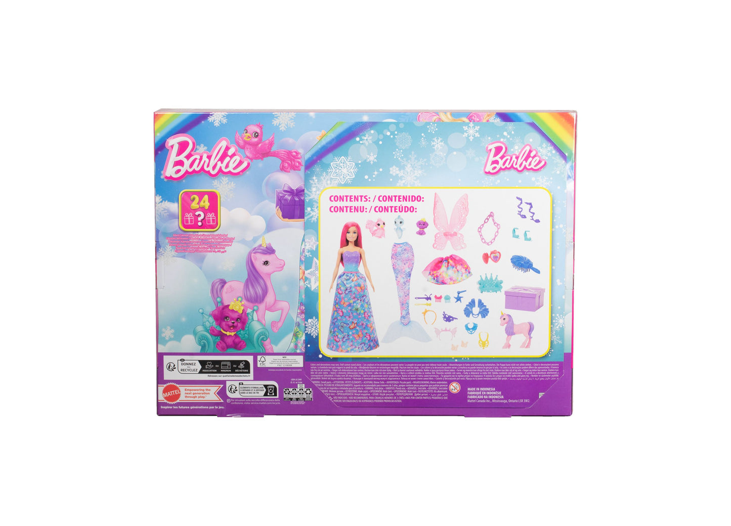 Barbie Advent Calendar, Fashion Doll 24 Surprise Accessories, Transform to Mermaid More