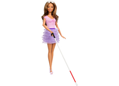 Barbie Fashionistas Doll Brown Hair & Eyes-Blind Doll with Cane and Sunglasses