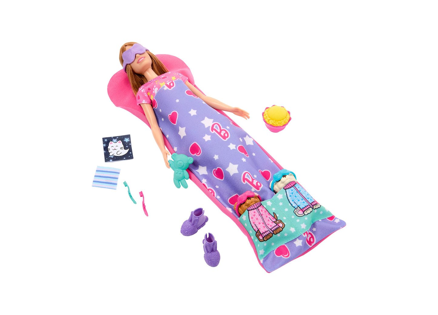 Barbie Doll Puppy Slumber Party Playset with 2 Toy Dog Figures, 10+ Accessories, Color-Change