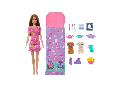 Barbie Doll Puppy Slumber Party Playset with 2 Toy Dog Figures, 10+ Accessories, Color-Change