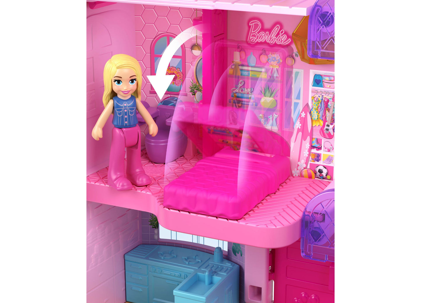 Polly Pocket Barbie Dreamhouse Compact, Dollhouse Playset with 3 Micro Dolls