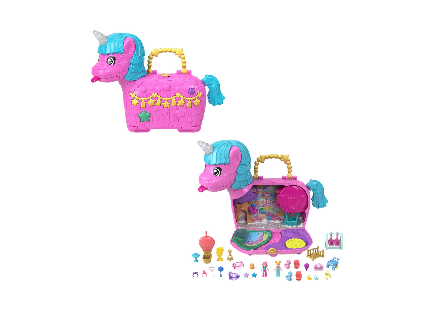 Polly Pocket Unicorn Partyland Playset with 2 Micro Dolls