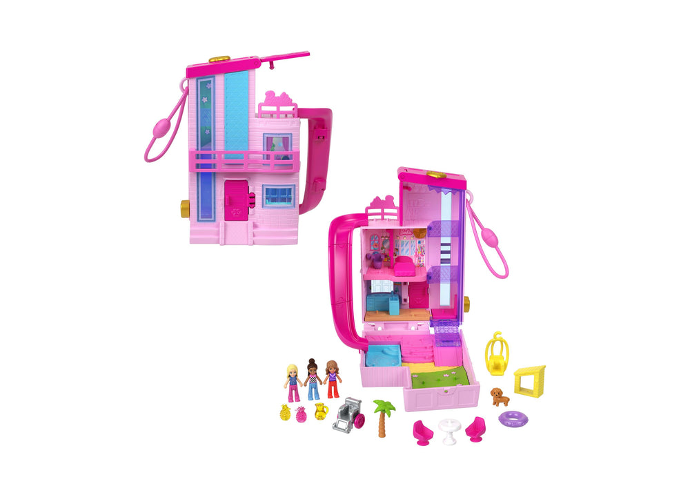 Polly Pocket Barbie Dreamhouse Compact, Dollhouse Playset with 3 Micro Dolls