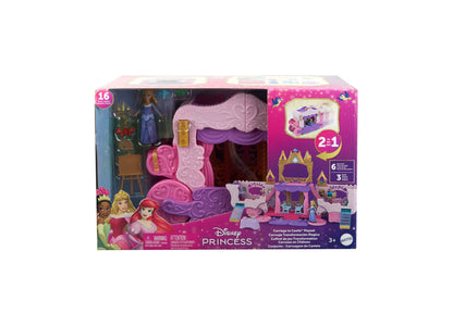 Disney Princess Carriage to Castle Playset with Aurora Small Doll, & 4 Figures