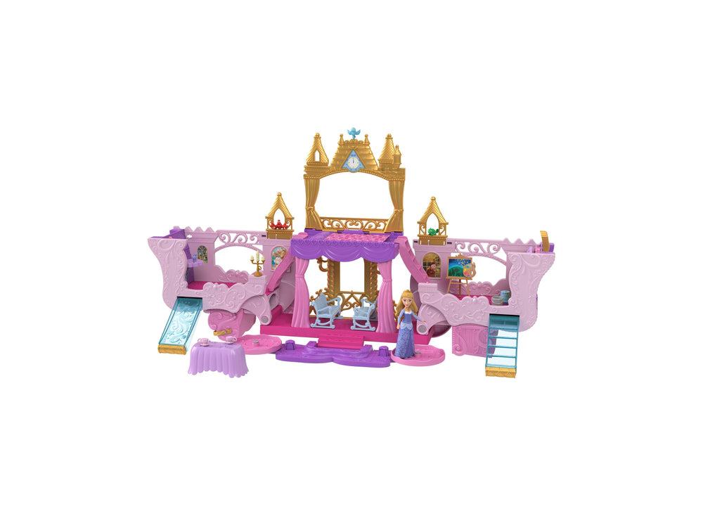 Disney Princess Carriage to Castle Playset with Aurora Small Doll, & 4 Figures