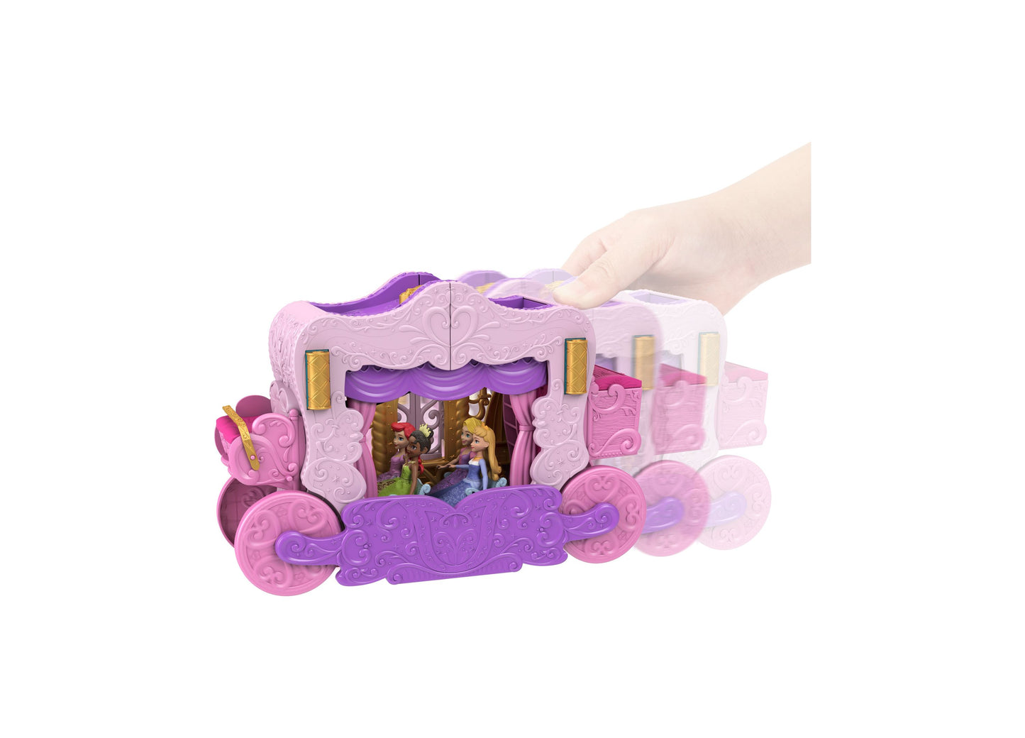 Disney Princess Carriage to Castle Playset with Aurora Small Doll, & 4 Figures