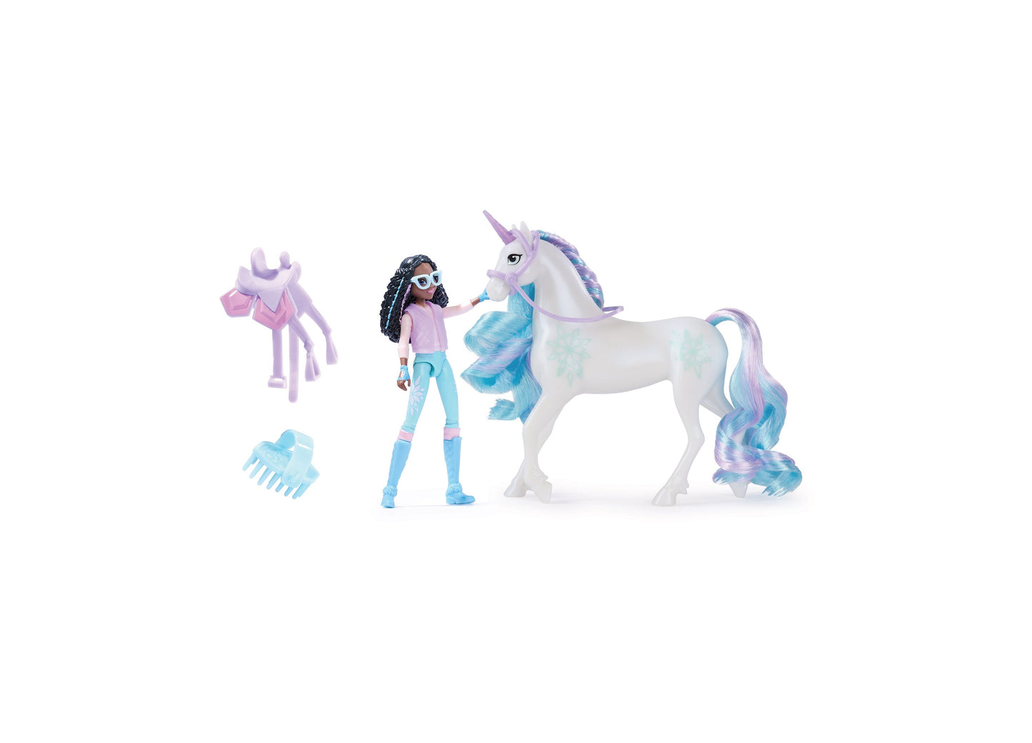 Unicorn Academy Layla and Glacier Doll Set with Riding Accessories