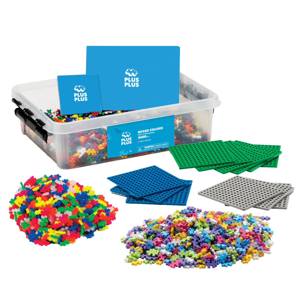 Plus-Plus School Set - 3600 Pieces with 12 Baseplates, Assorted Colors