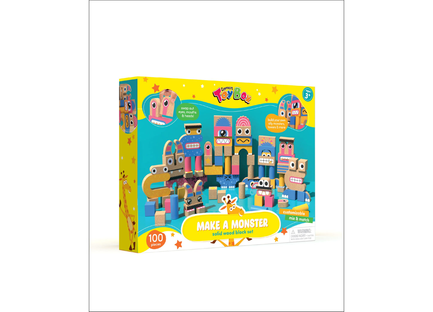 Geoffrey's Toy Box Make A Monster 100-Piece Solid Wood Block Set