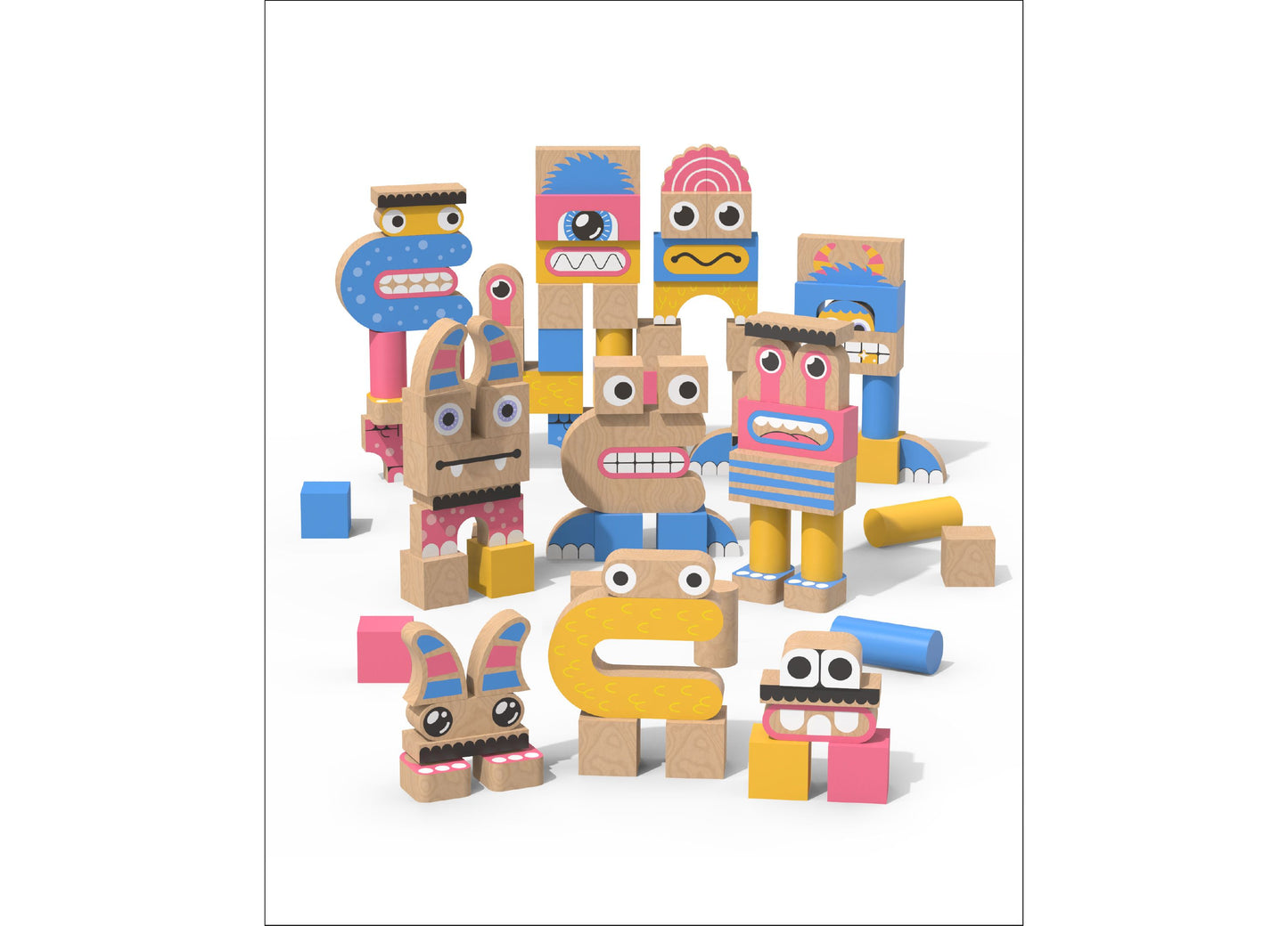 Geoffrey's Toy Box Make A Monster 100-Piece Solid Wood Block Set