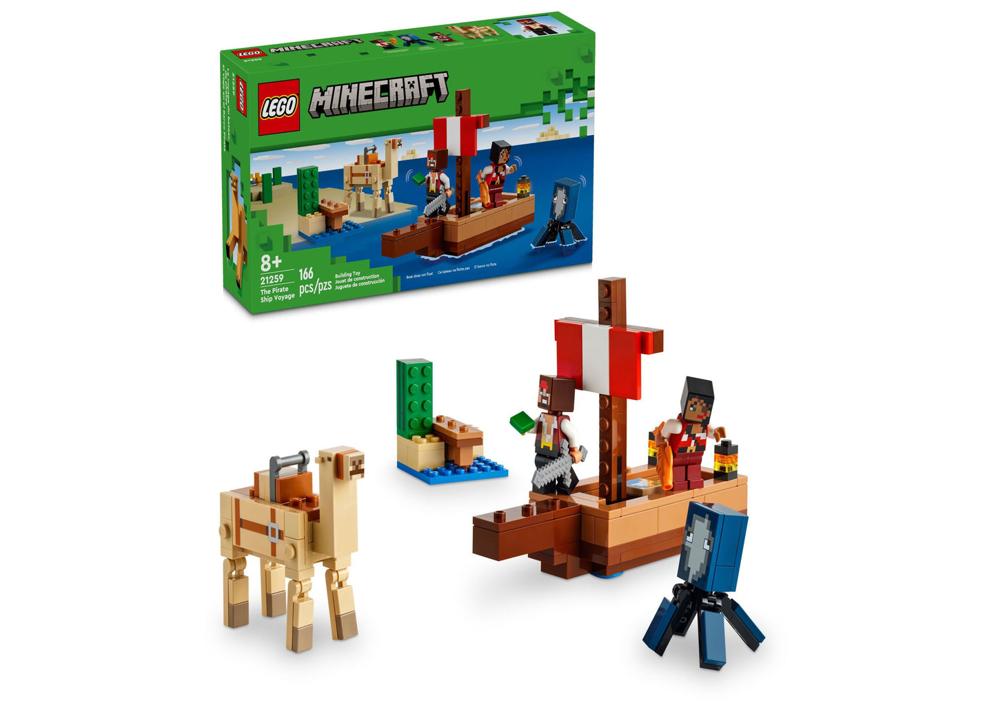 LEGO® Minecraft The Pirate Ship Voyage Boat Toy Playset 21259, 166 Pieces