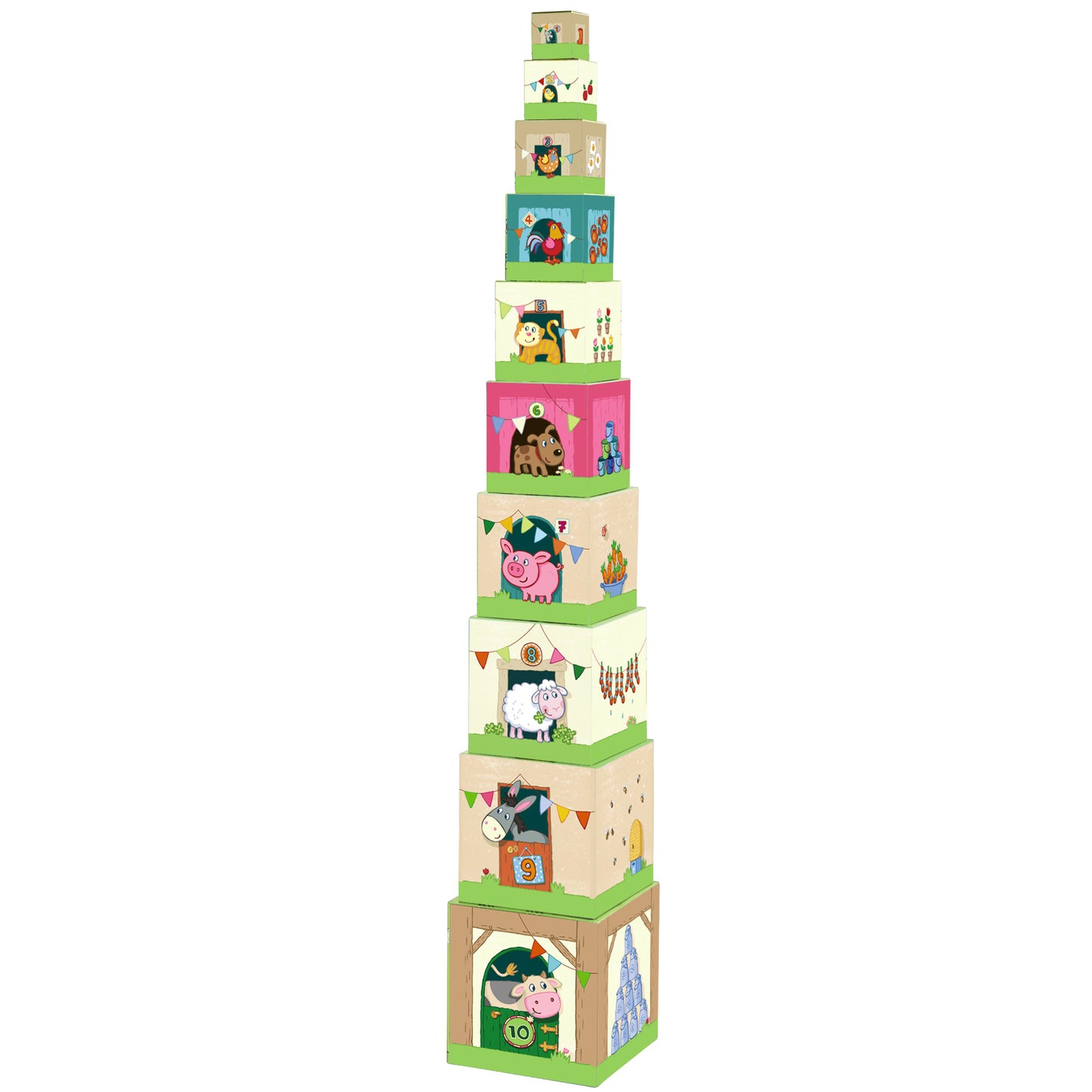 On the Farm Cardboard Stacking & Nesting Cubes - Educational Toy for Toddlers