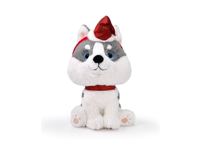 Geoffrey's Toy Box 10" Husky with Christmas Hat Plush Toy