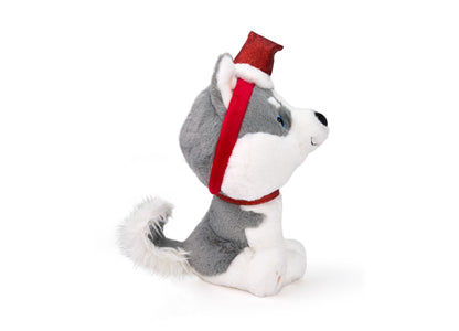 Geoffrey's Toy Box 10" Husky with Christmas Hat Plush Toy