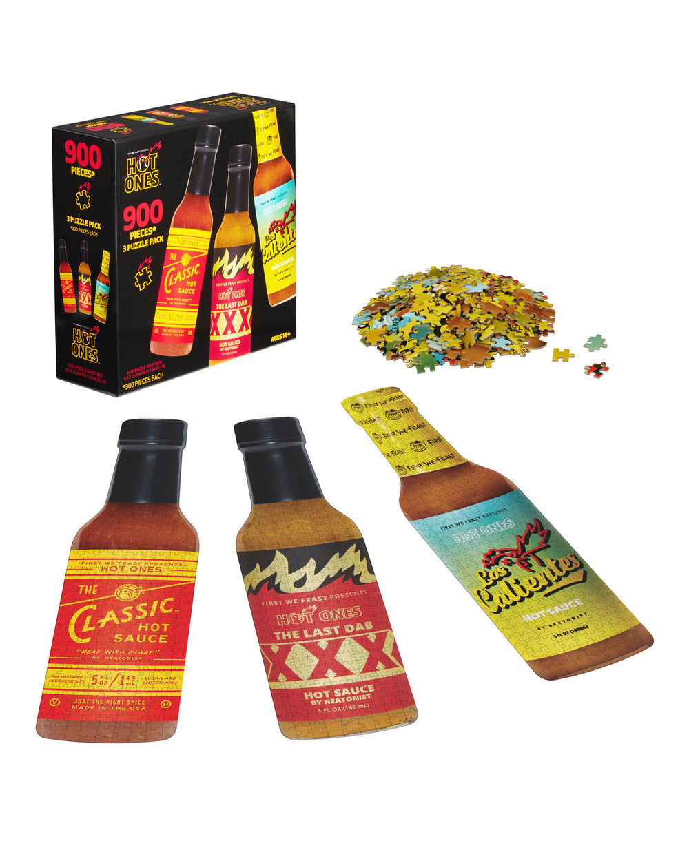 WowWee Hot Ones Challenge 3-Pack Bottle-Shaped Puzzles - 900 pc