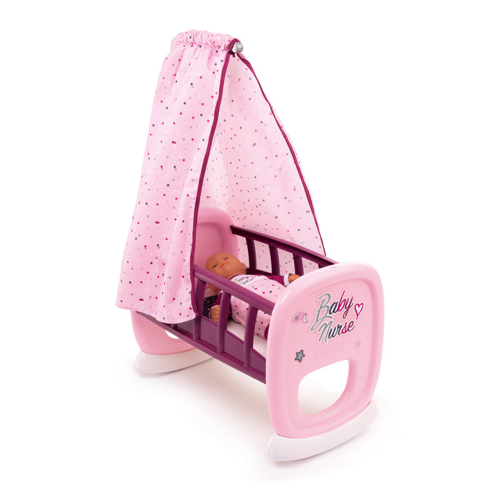 Smoby Baby Nurse Doll Cradle with Elegant Pink Canopy