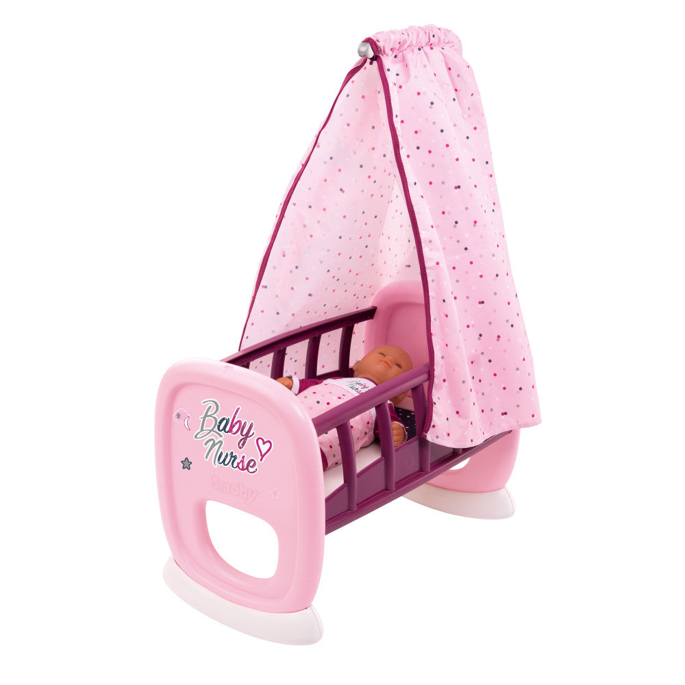 Smoby Baby Nurse Doll Cradle with Elegant Pink Canopy