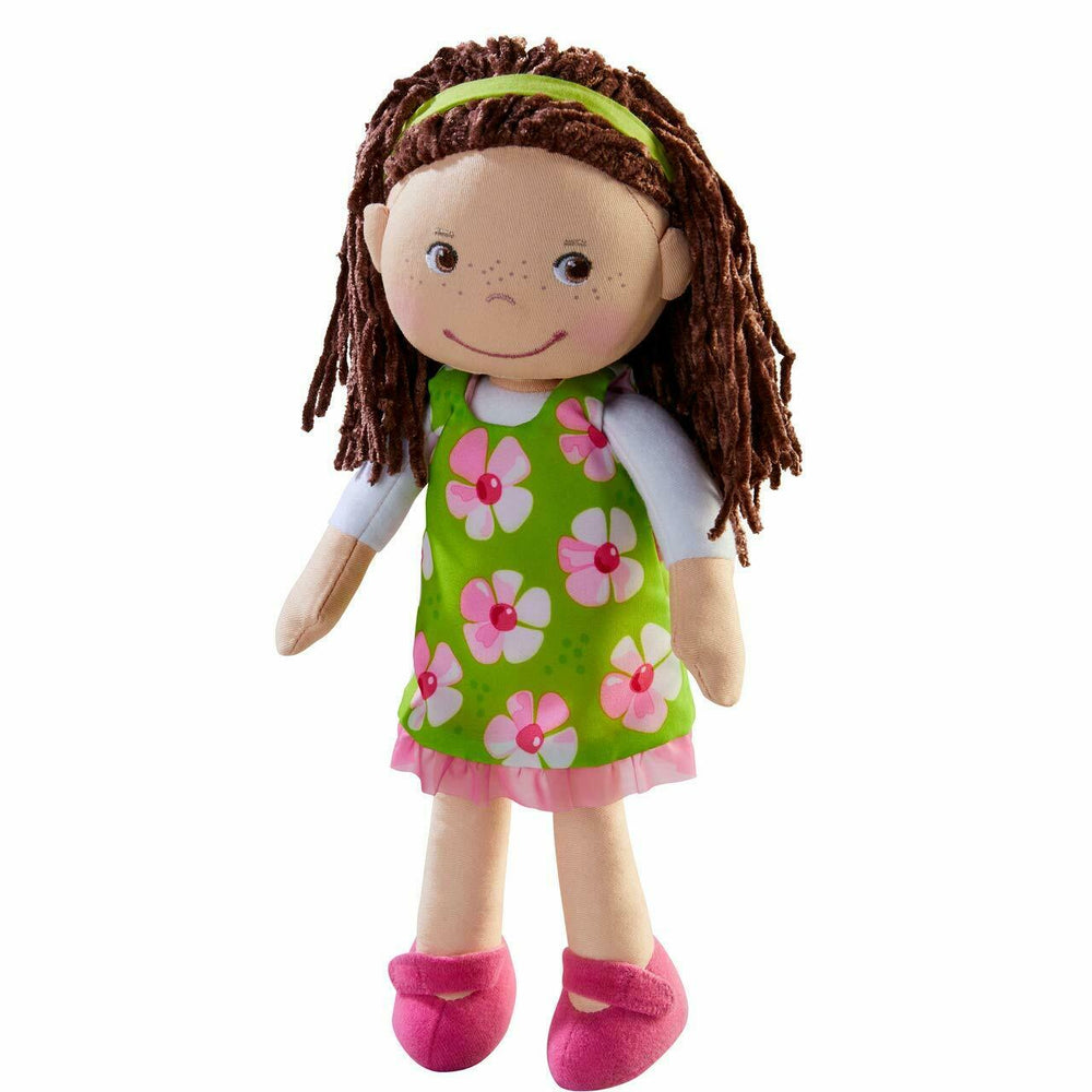 HABA Coco 12" Soft Doll with Brown Hair and Green Floral Dress