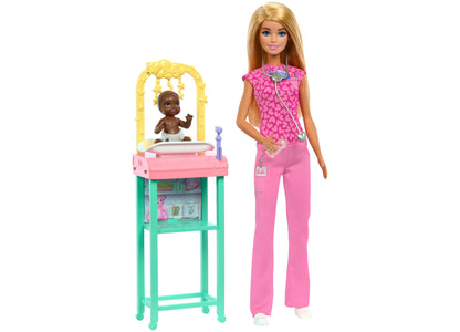 Barbie Baby Doctor Playset with Blonde Fashion Doll, Examination Table, and Accessories