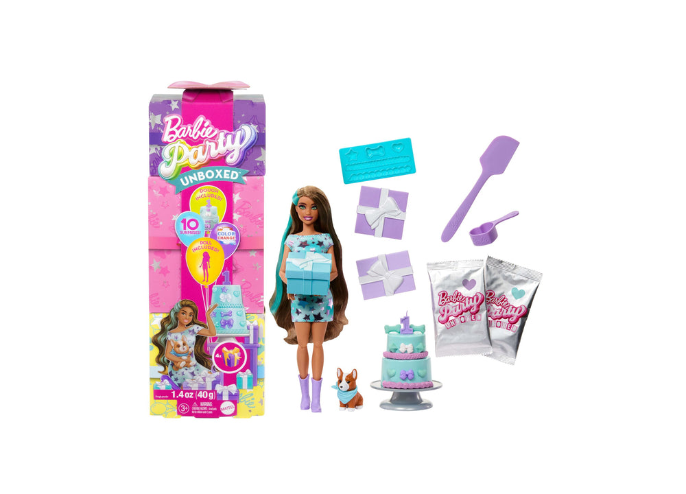 Barbie Party Unboxed Pet Birthday Series Doll - Party Stars Set with 10 Surprises