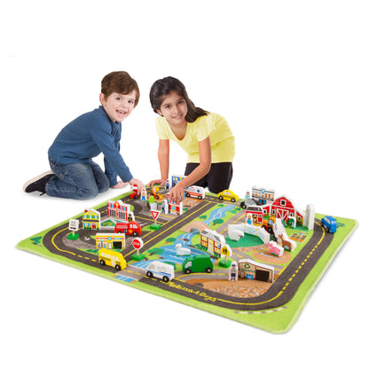 Melissa & Doug Deluxe Road Rug Play Set with Wooden Accessories